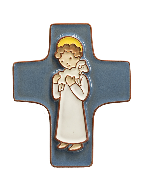 Keramik Kreuz - Gute Hirt - Weiss (95x120mm)