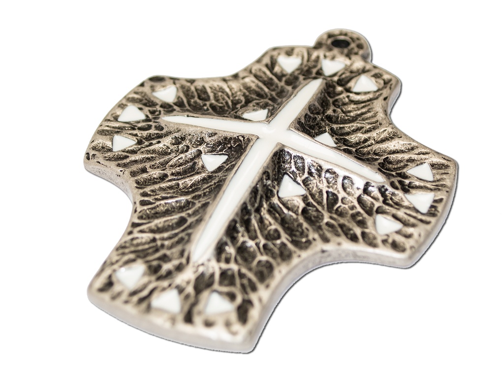 Croix murale métale - Croix/émaille blanche (65x80mm)