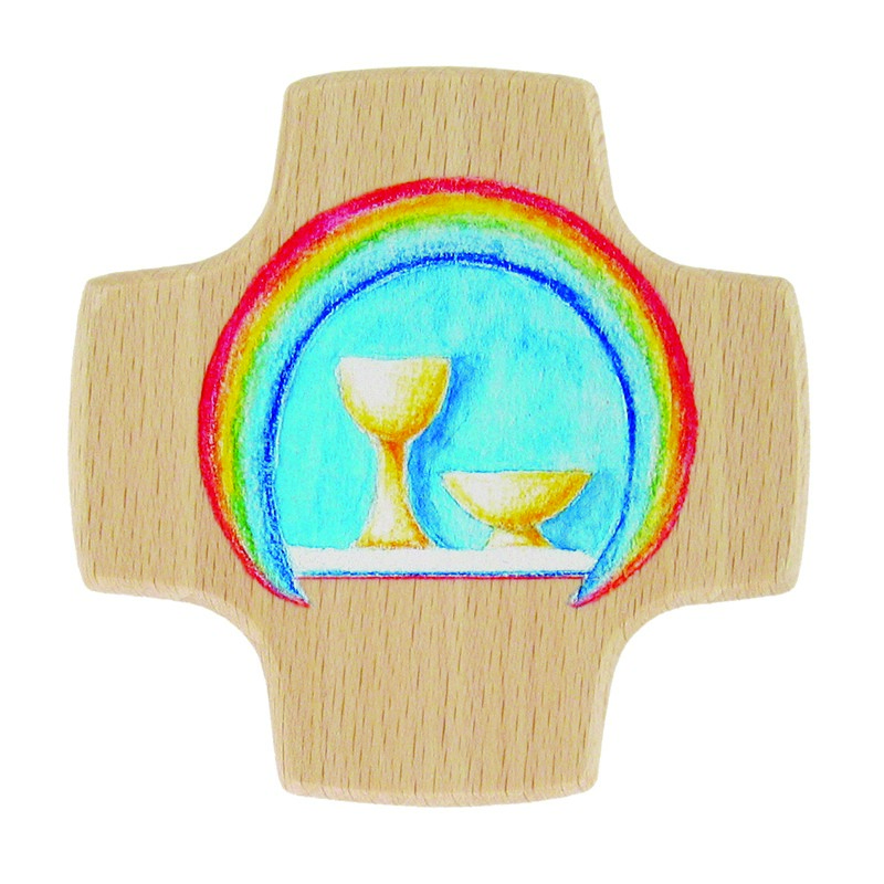 Kreuz Regenbogen / Kelche / Schale (85x85mm)