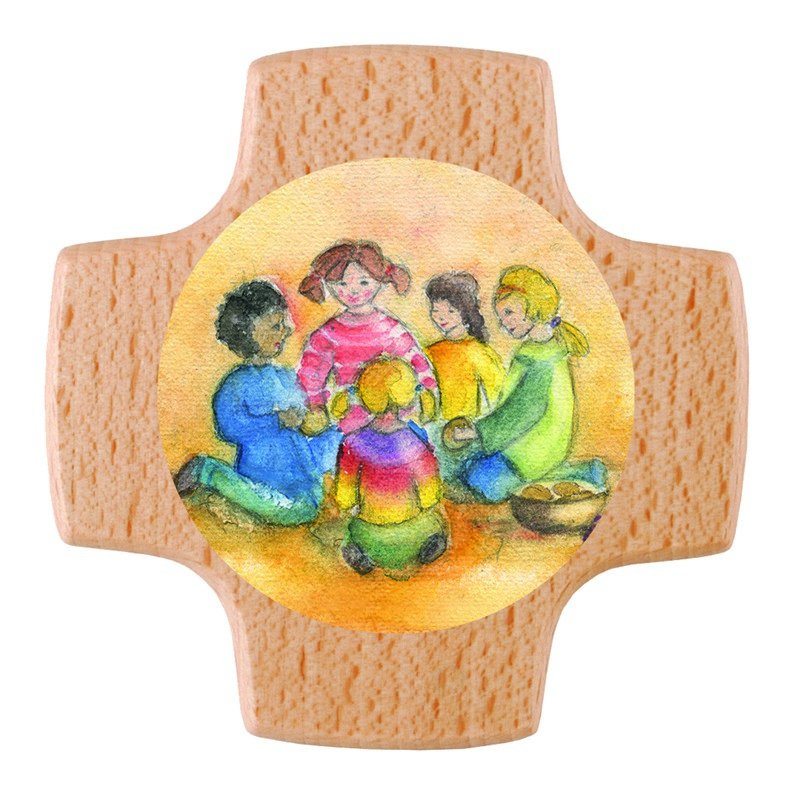 Kreuz Kinder beim Mahl (85x85mm)