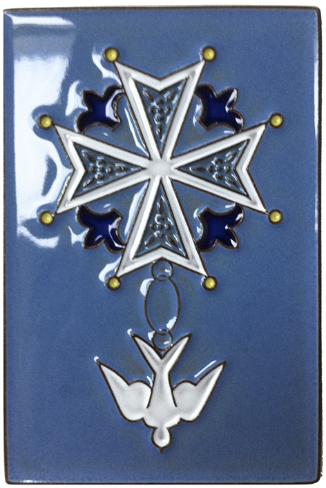 Plaquette céramique croix Huguenote/bleu foncé