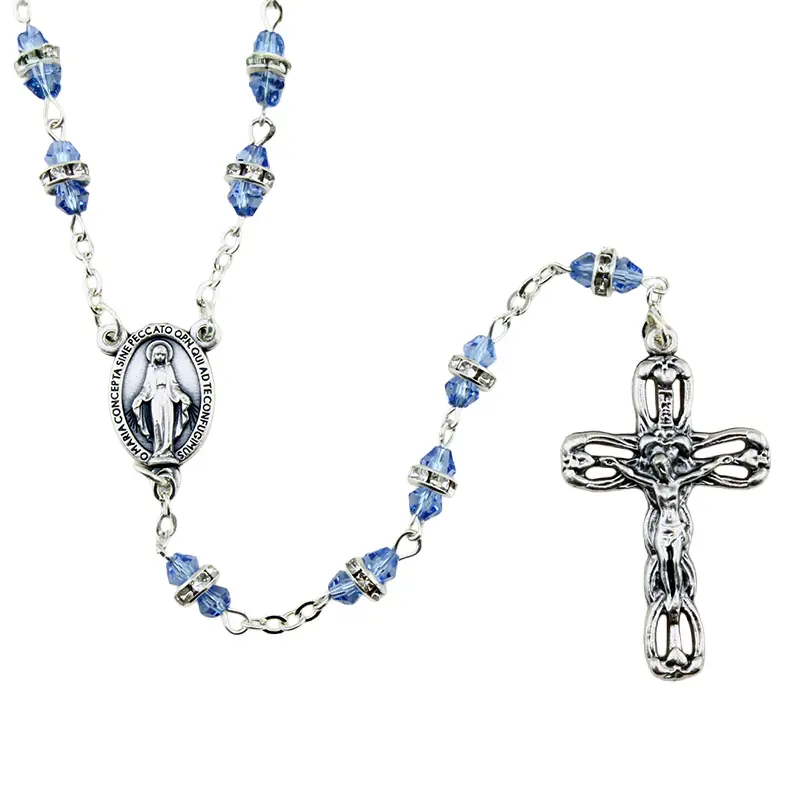 Rozenkrans - kristal/strass - blauw (8x6mm)
