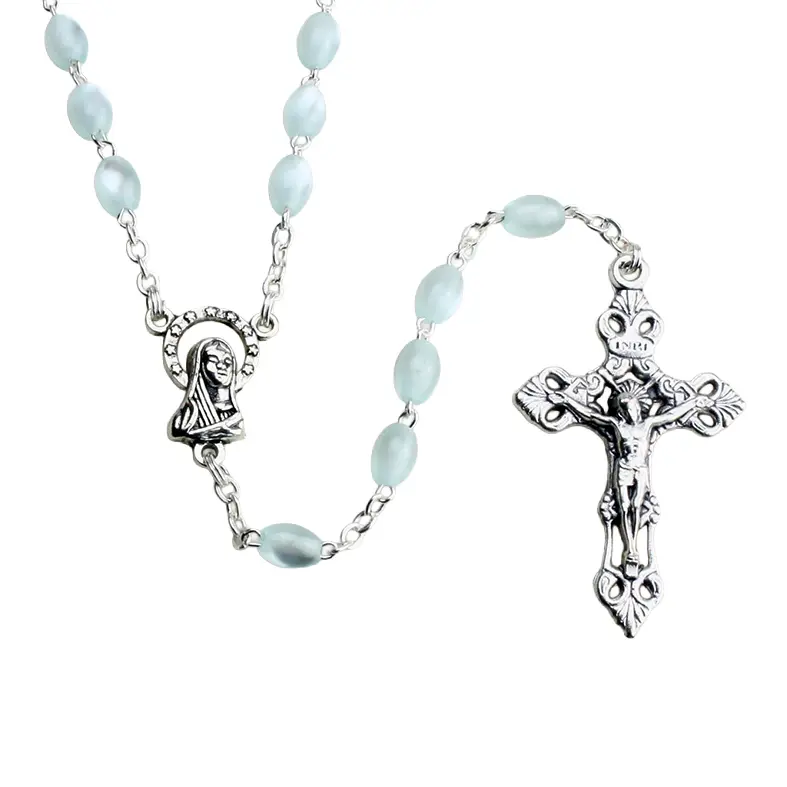 Chapelet - imitation nacre/chaîne - ovale/bleu (4x6mm)