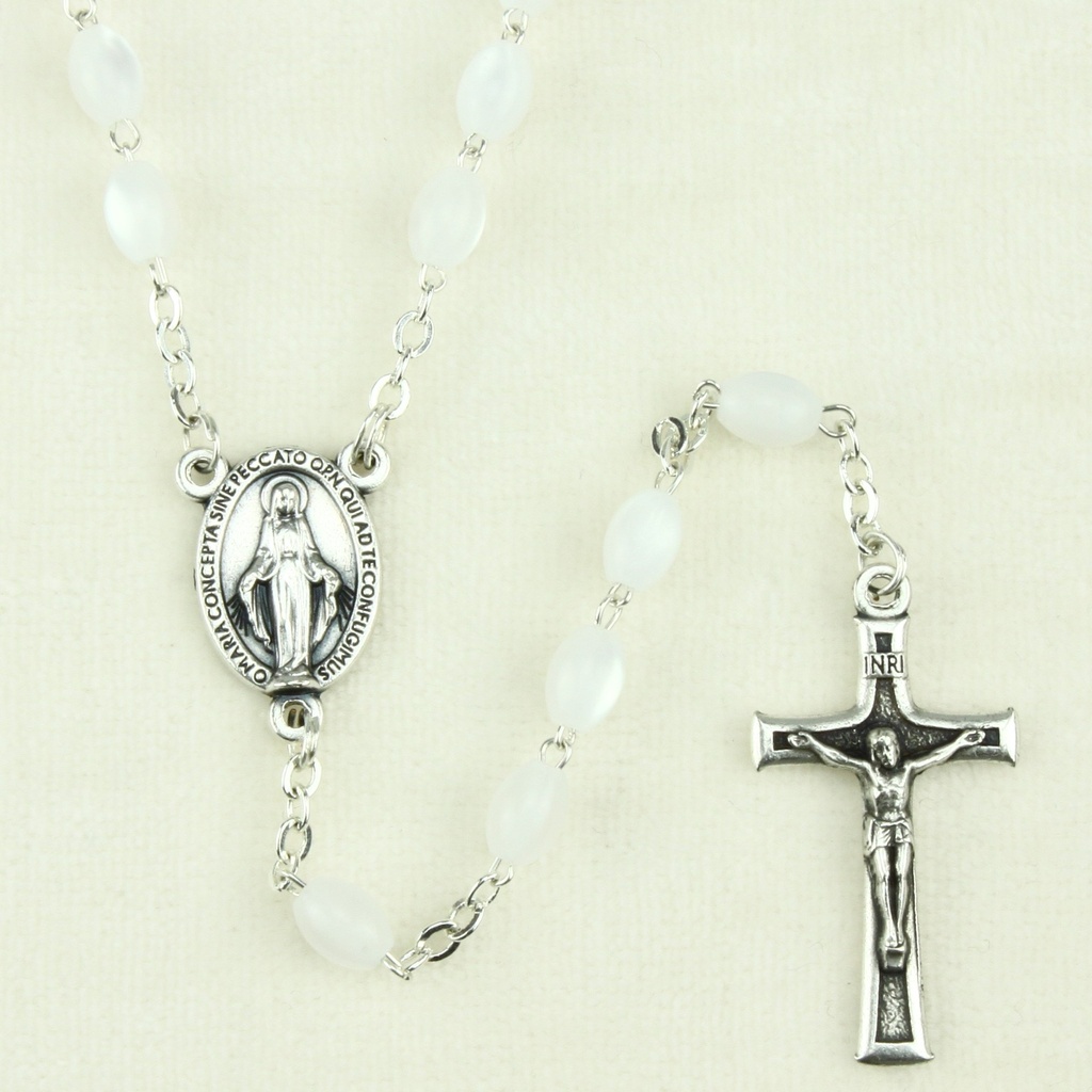 Chapelet - immitation nacre/chaîne - ovale/blanc (4x6mm)