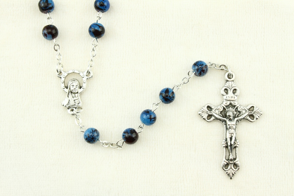 Rosaire - imitation marbre/chaîne - bleu (⌀6mm)