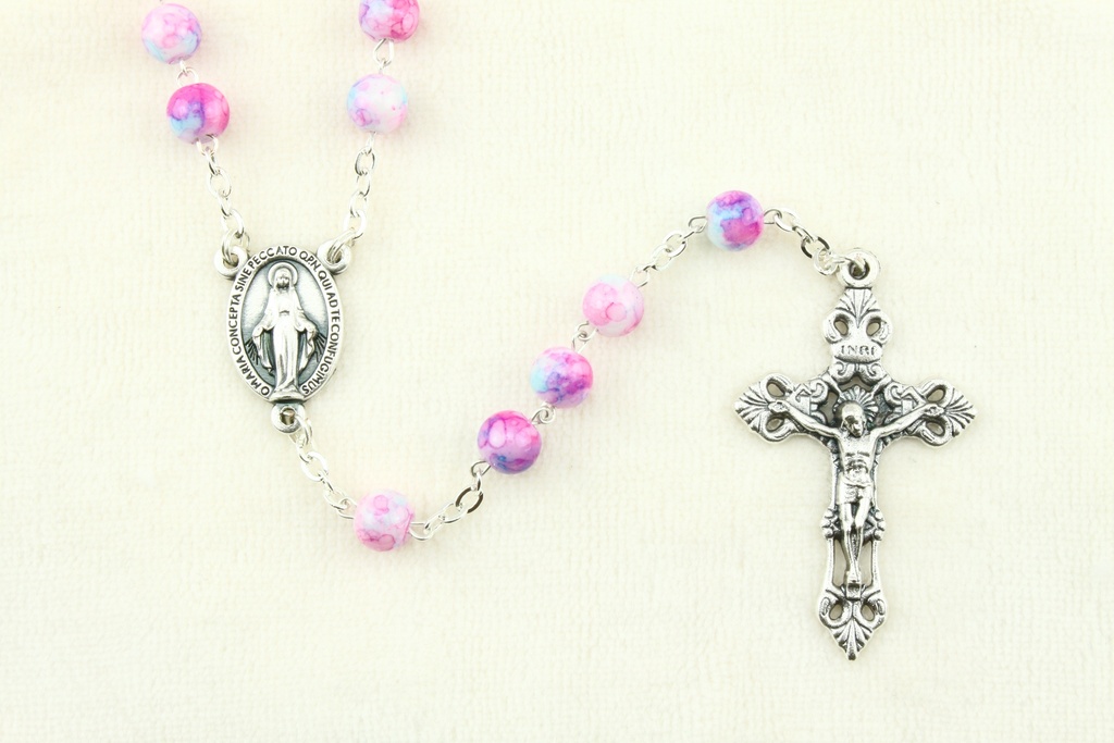 Rosaire - imitation marbre/chaîne - rose (⌀6mm)