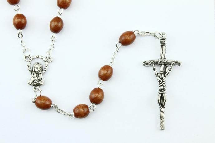 Chapelet - perles en bois/chaîne - naturel (8x6mm)