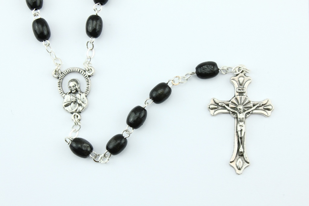 Chapelet - perles en bois/chaîne - noir (8x6mm)