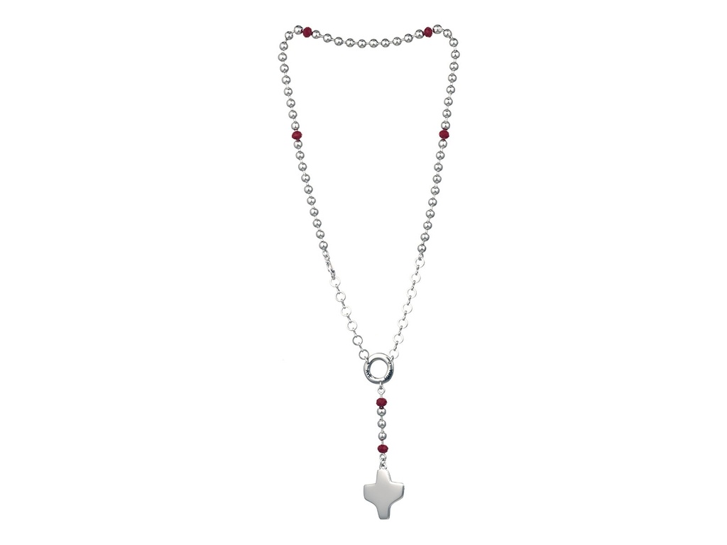 Rozenkransketting - verzilverd met rode kraaltjes (⌀5mm)