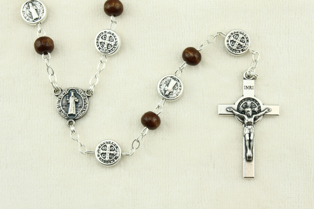 Rozenkrans - hout/medaille - St Benedictus (7x6mm)