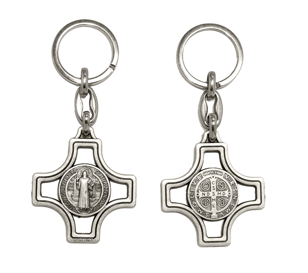 Sleutelhanger St Benedictus (kruis) - metaal (70x40mm)