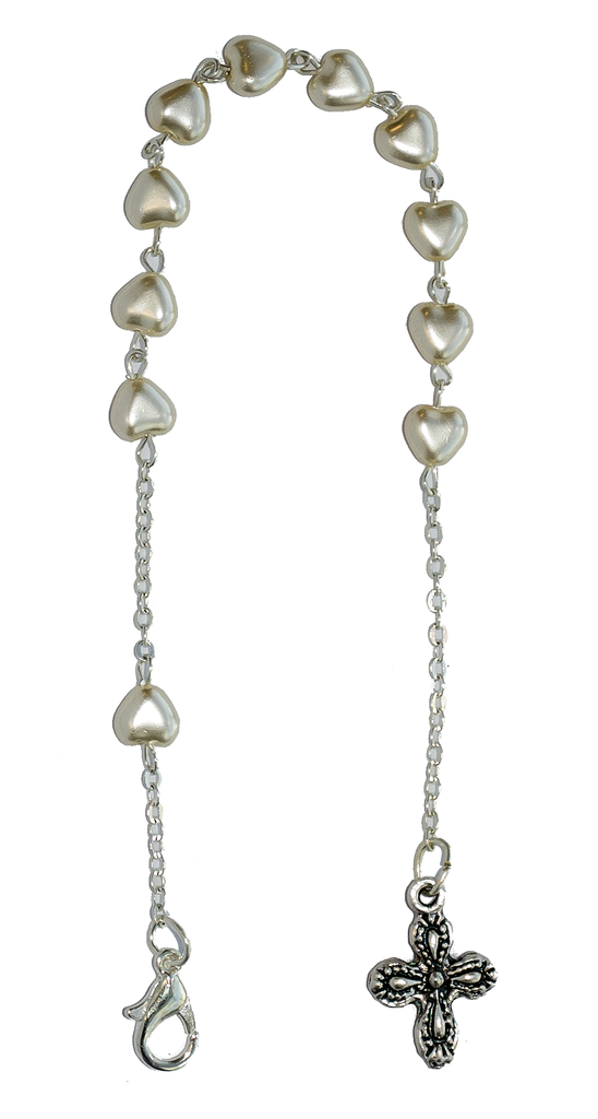 Dizainier avec fermoire - coeurs im. nacre - blanc (6x6mm)