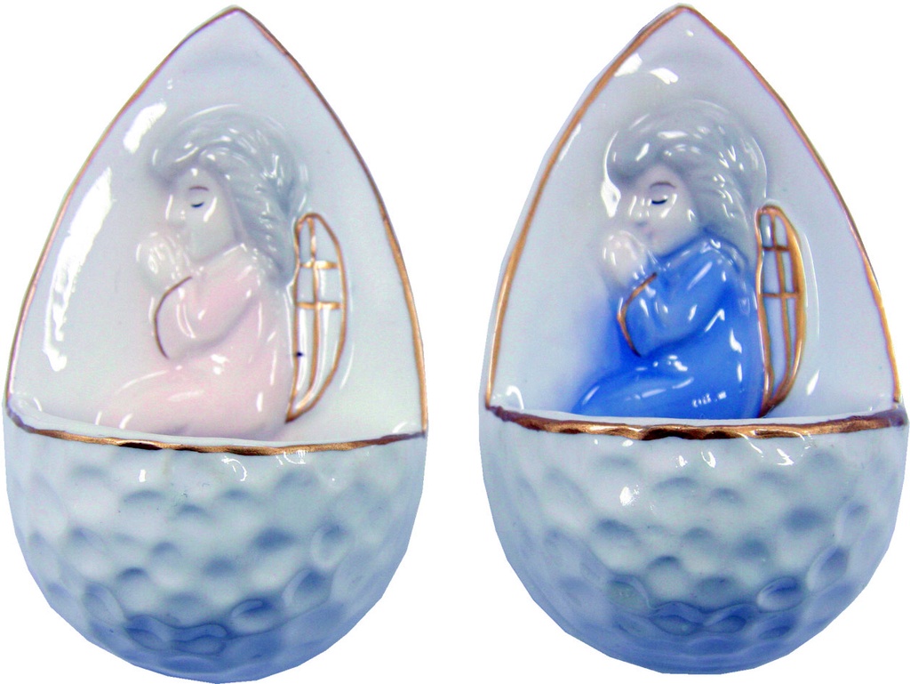 Set van 2 Weihwasserkessel H 10cm - poly/rose & blauw
