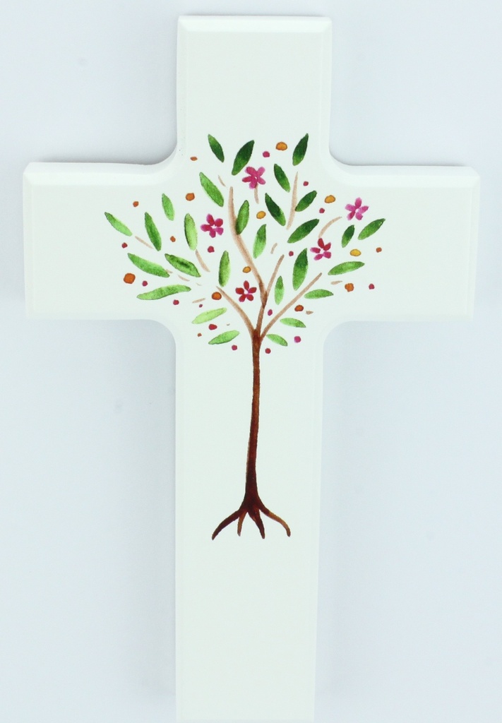Kruisbeeld hout/wit - Levensboom (90x150mm)