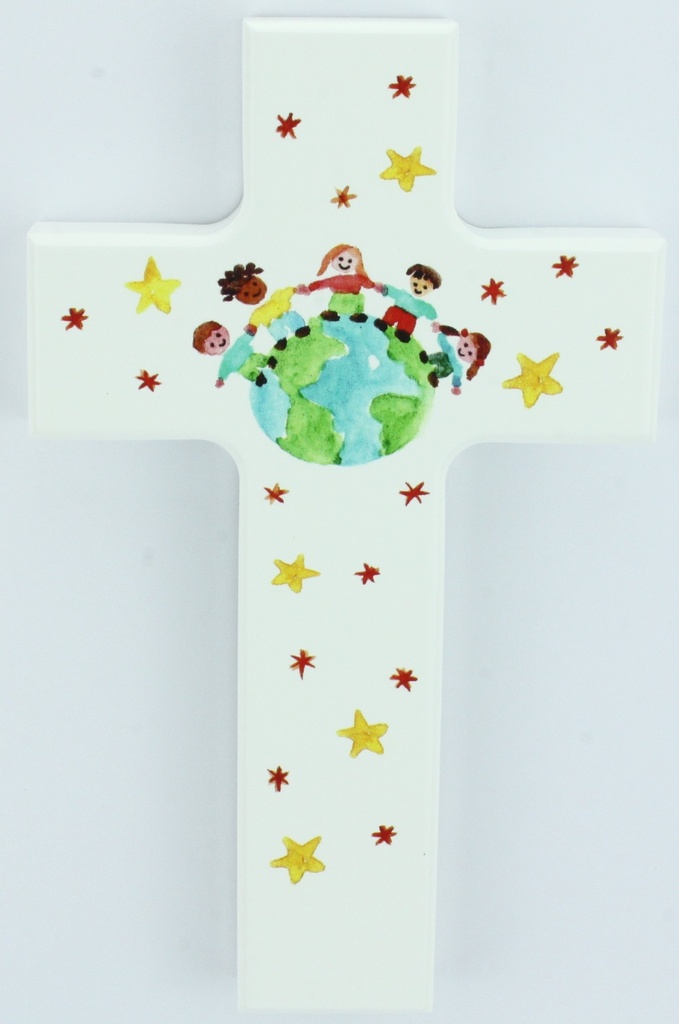Croix en bois/blanche - Enfant du Monde (90x150mm)