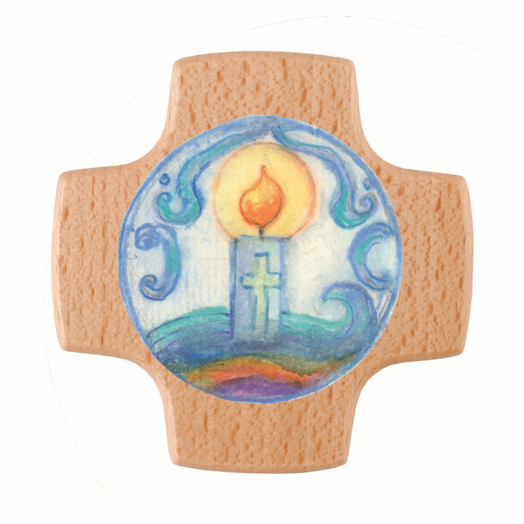 Croix murale - bois - Lumière de bougie (85x85mm)