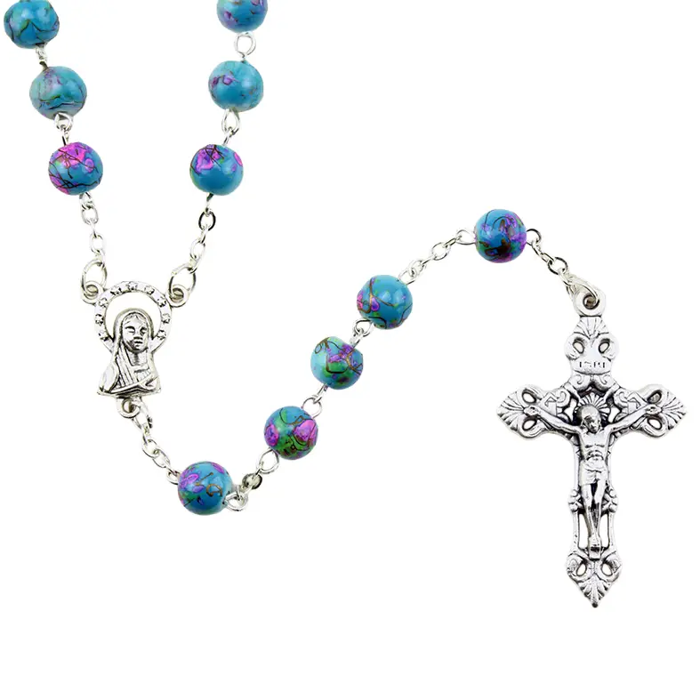 Rozenkrans - imitatie marmer/ketting - Turquoise (⌀7mm)