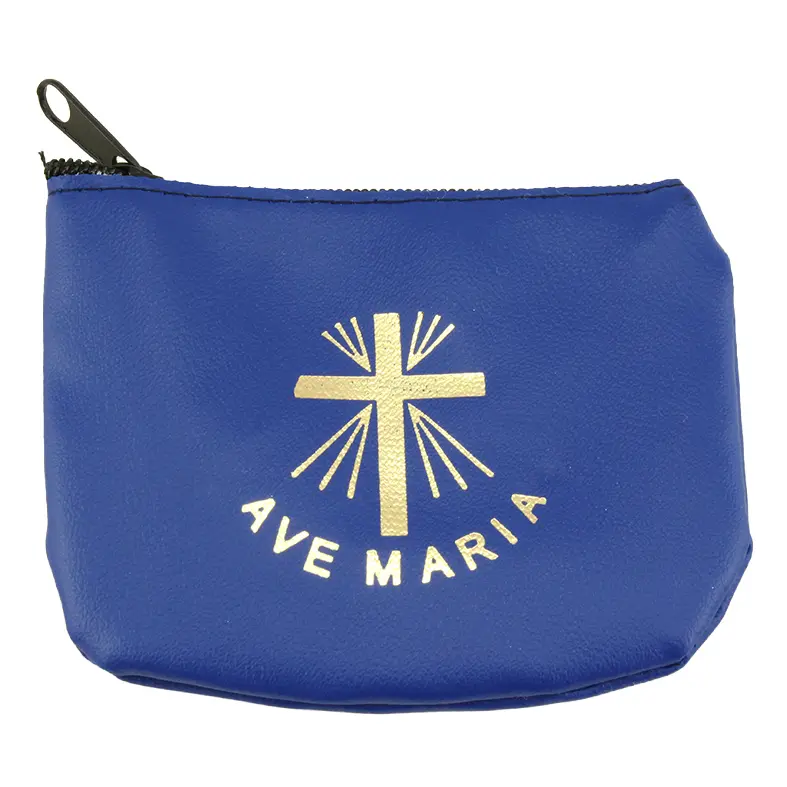 Rozenkranstäsche - Leder/Blau - Ave Maria (90x70mm)