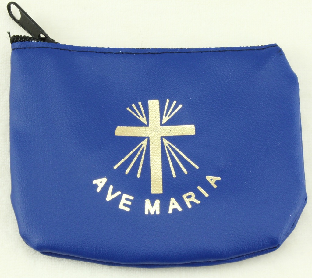 Rozenkranszakje - leder/blauw - Ave Maria (90x70mm)