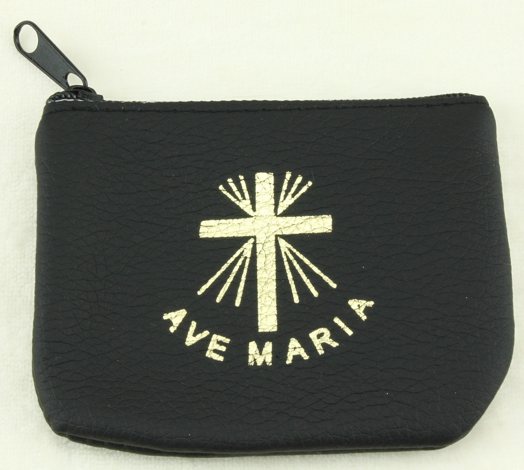 Etui chapelet - cuir/noir - Ave Maria (90x70mm)