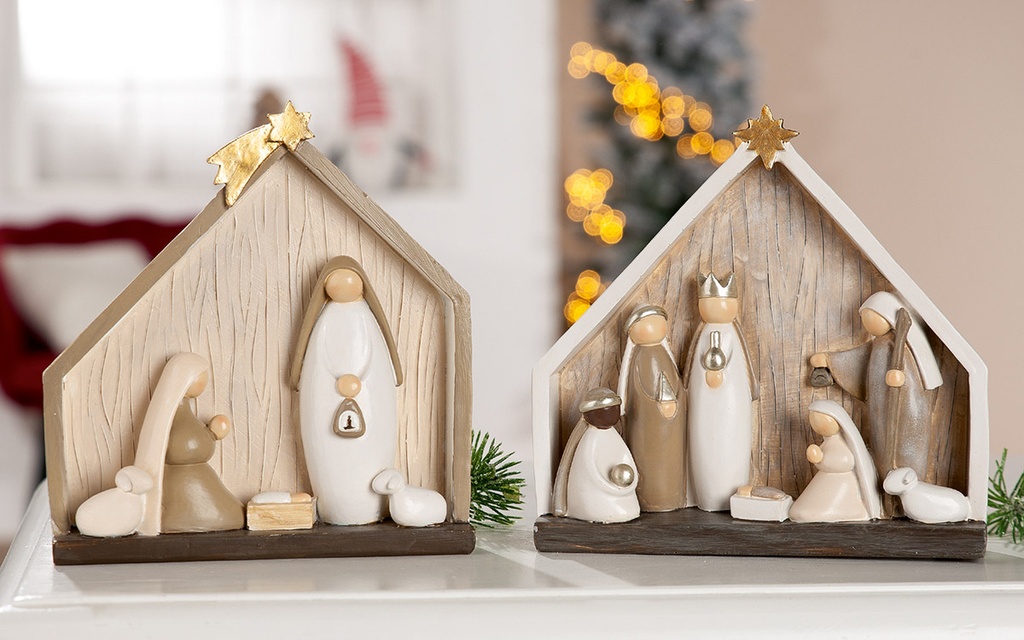 Stal hout - Kerstfiguren/poly - 19x18x4cm