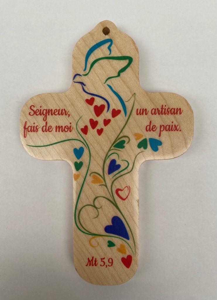 Croix murale/bois - "Seigneur, fait de moi ..." (90x140mm)