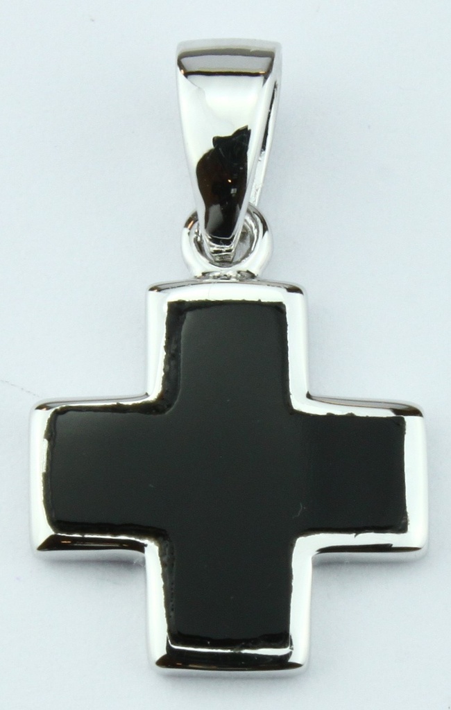 Anhänger 625 Silber rhodiniert - Kreuz onyx poliert (14x14mm)
