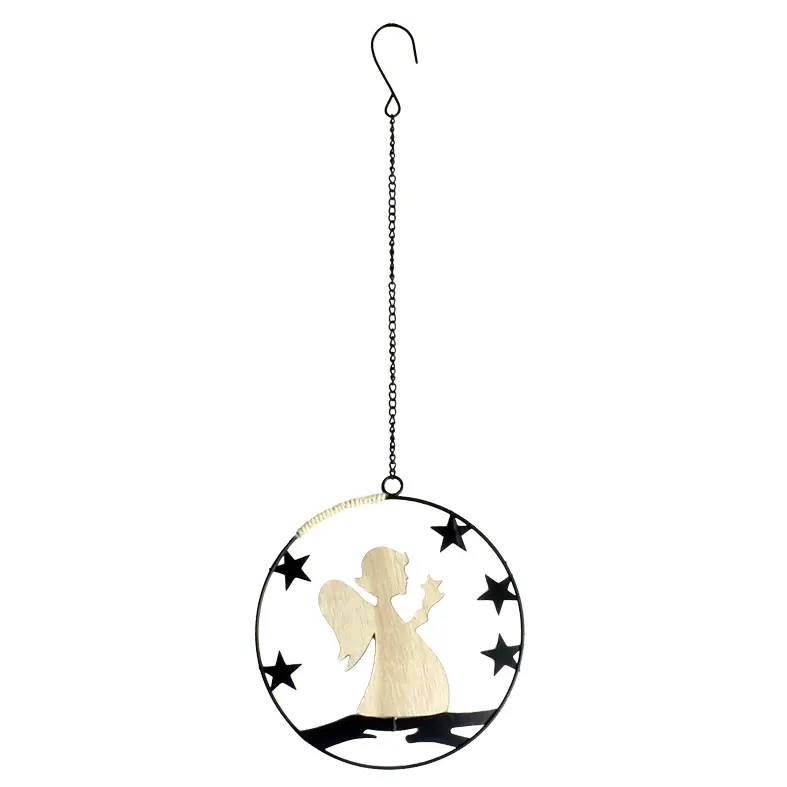 Pendentif métal avec ange en bois - H= 18cm