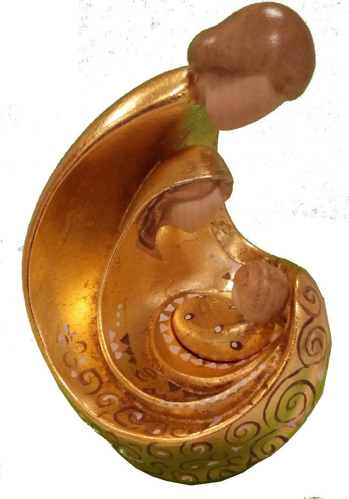 Bloc groupe Sainte Famille/moderne - sculpture/feuille d'or+peinture à la main (12cm)