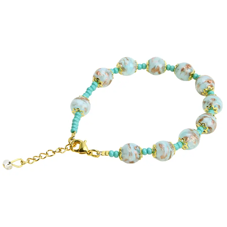 Kettingarmband/Tientje uit Venetiaansglas - Turquoise (Ø8mm)