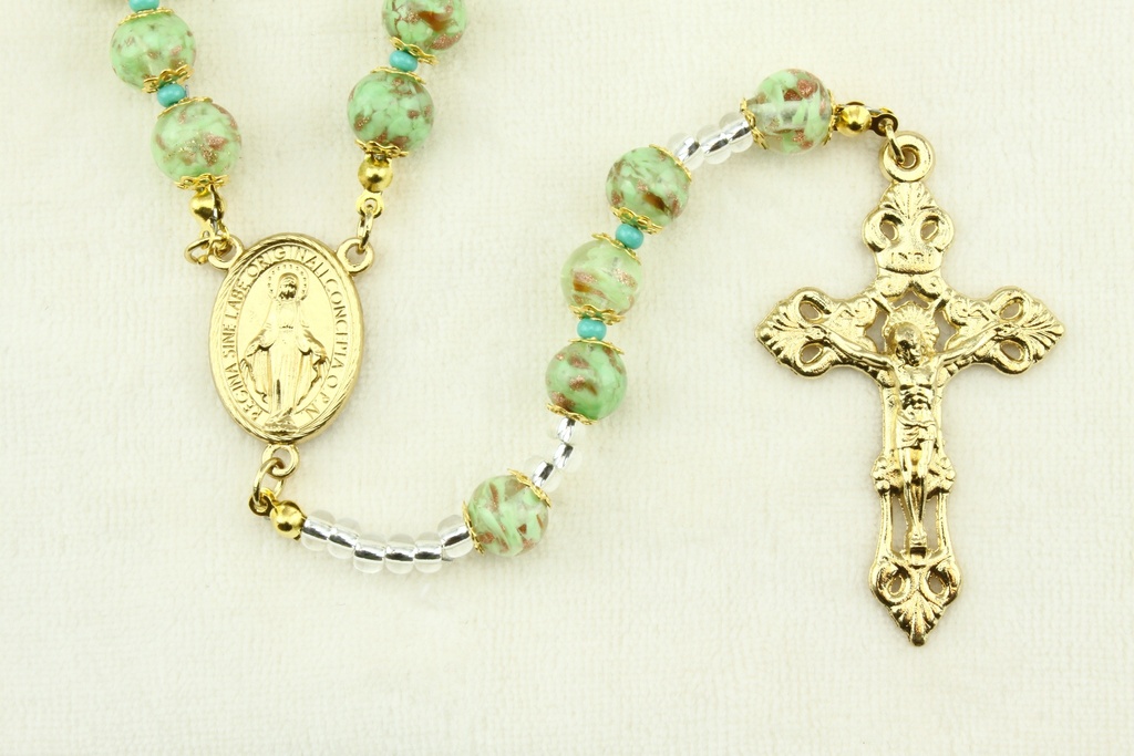 Rosary - Venizian Mosaïc in box - green (⌀9mm)
