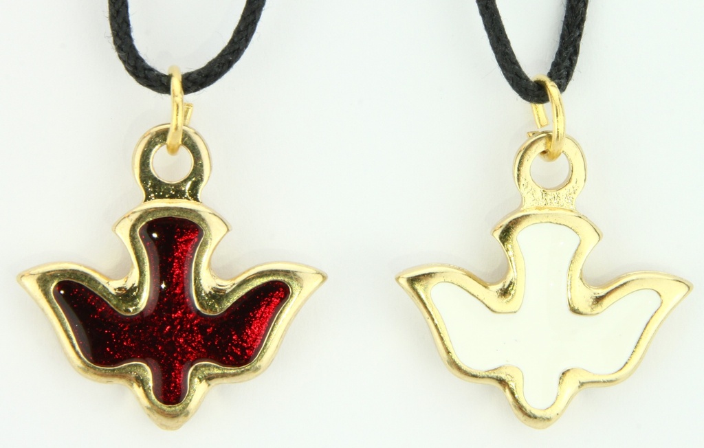 Metalen duifje met email - wit/rood (25x25mm)