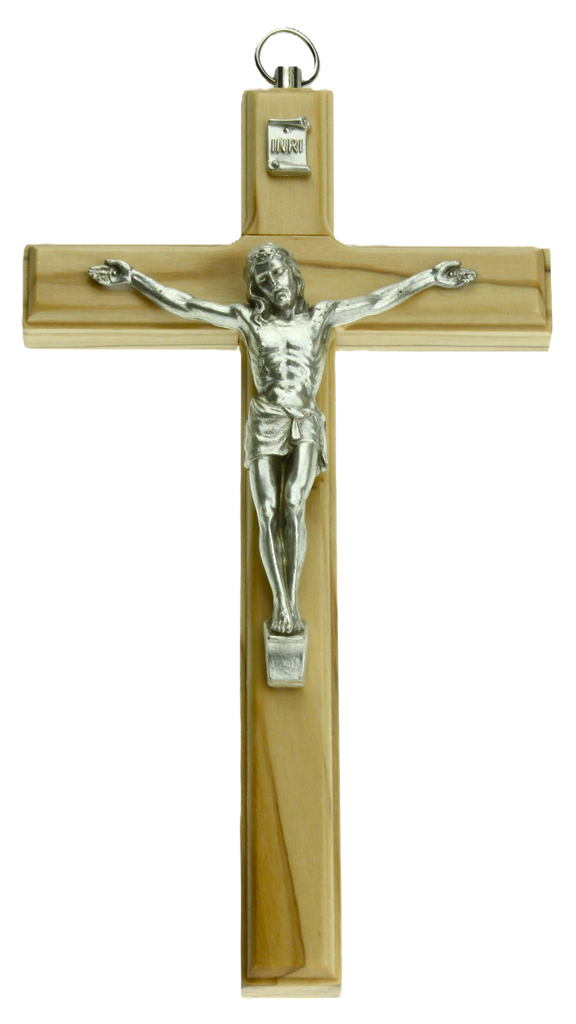 Croix murale avec christ - bois d'olivier (90x160mm)