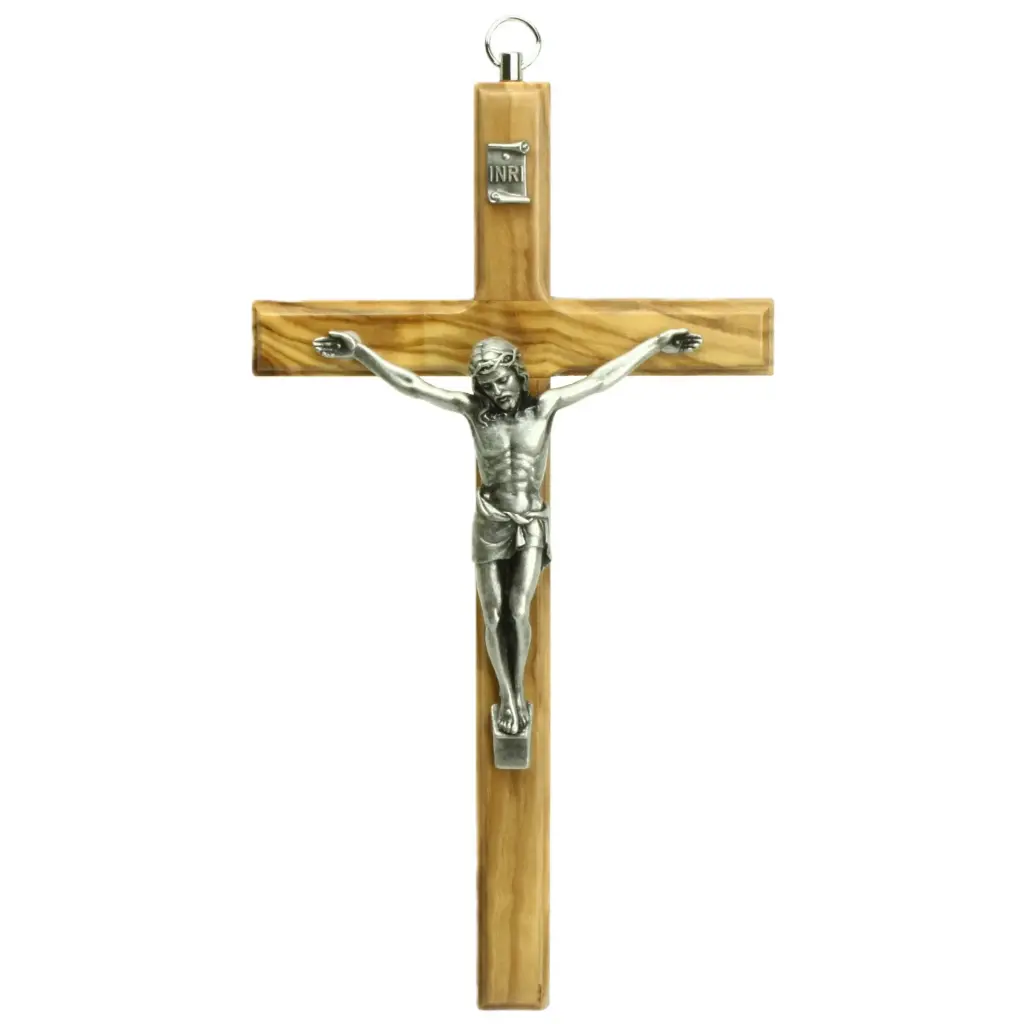 Croix murale avec christ - bois d'olivier - 20cm