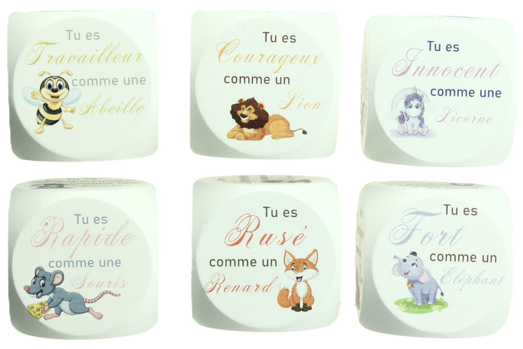 Dé d'encouragement/animaux- Français/49mm/blanc