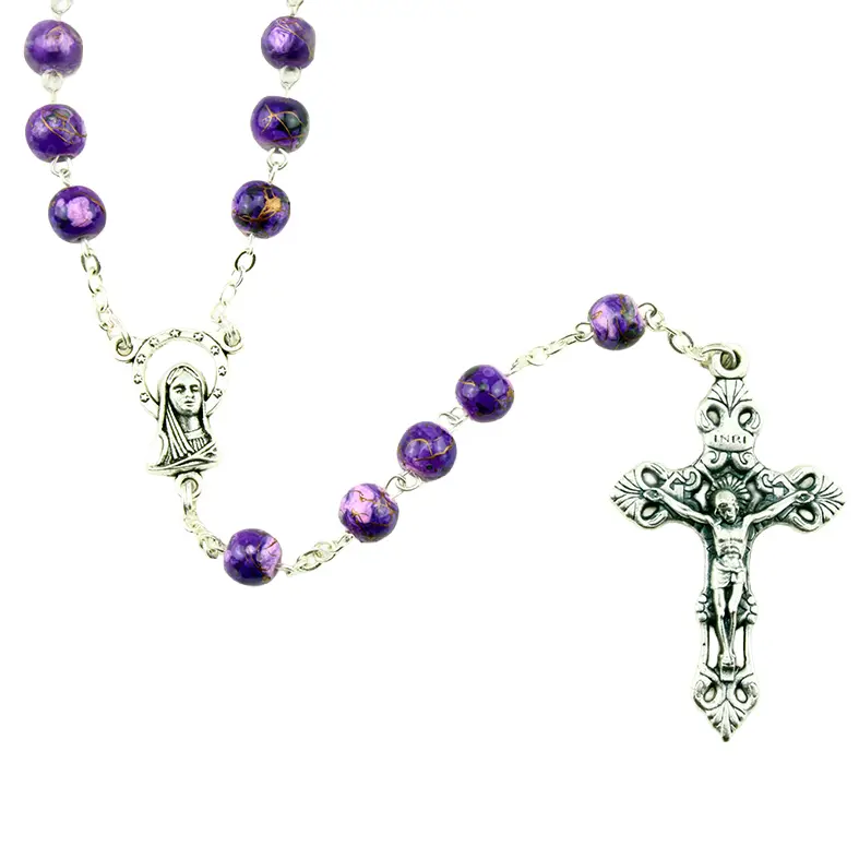 Rosaire - imitation marbre/chaîne - mauve (⌀6mm)