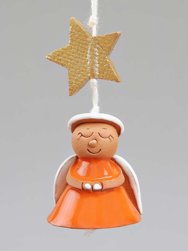 Terracotta engeltje/Oranje emaille - hangend - 4x4x8cm