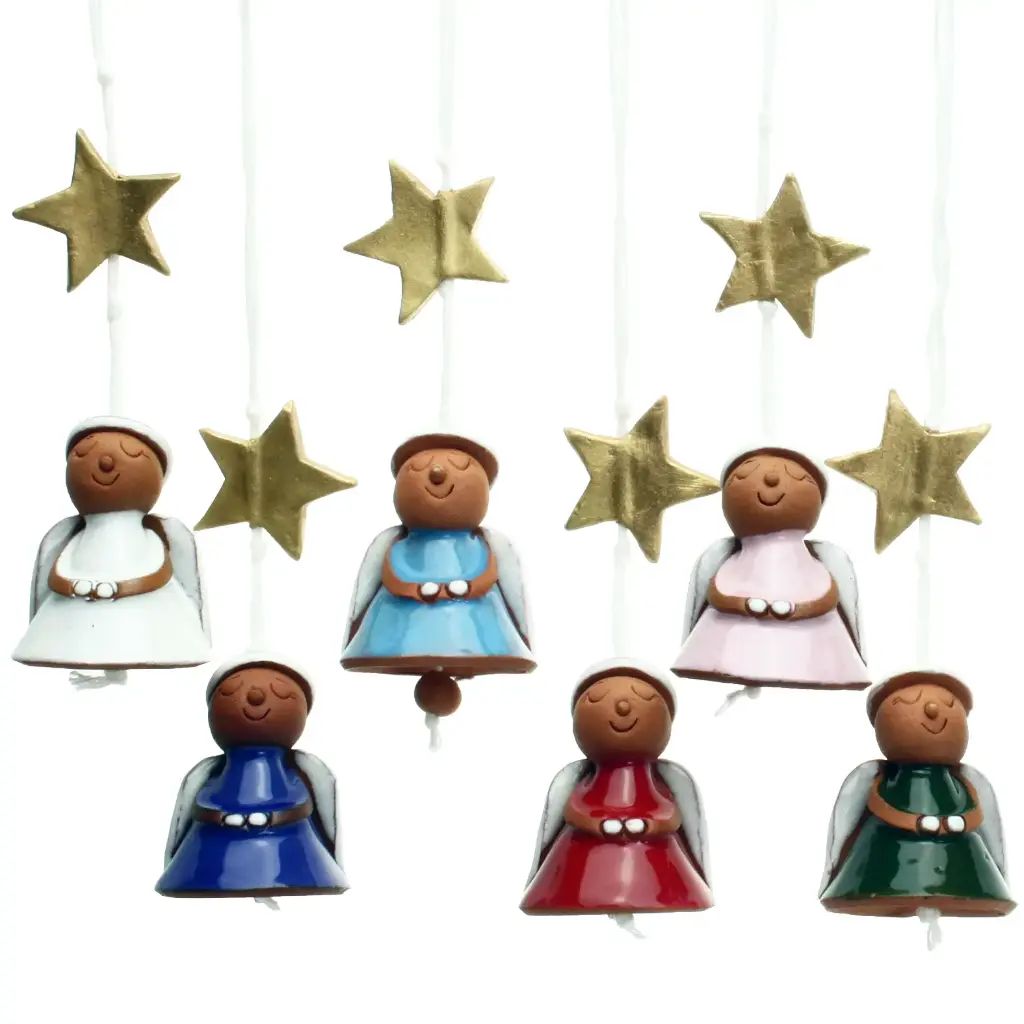 Set of 12 Bell angel small - 4x4x8cm - ceramic/enamel assorted