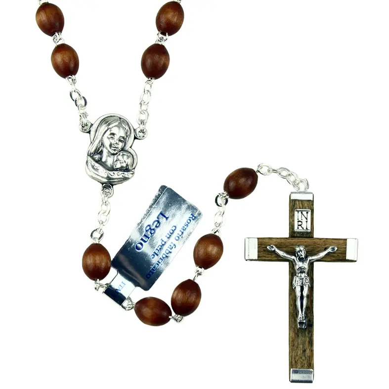 Rosary wood/chain/double - natural