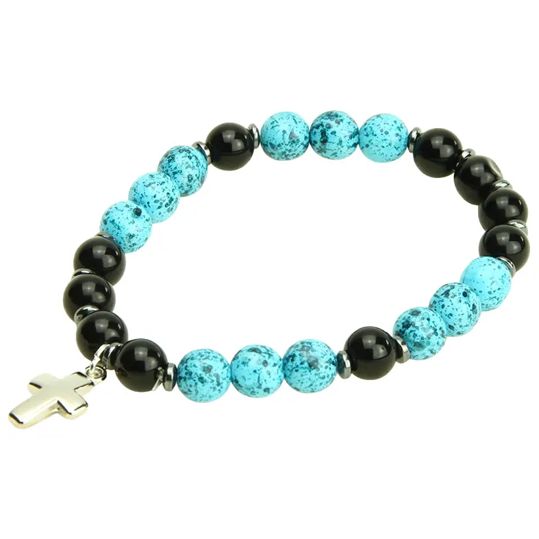 Armband - elastisch/kruisje - blauw