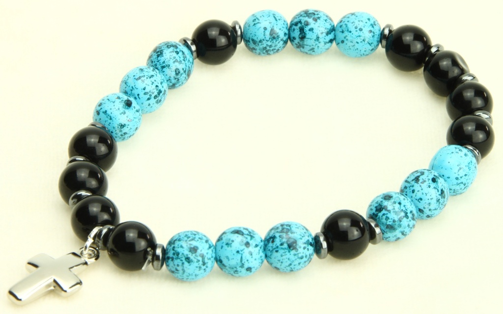 Bracelet - élastique/croix - bleu