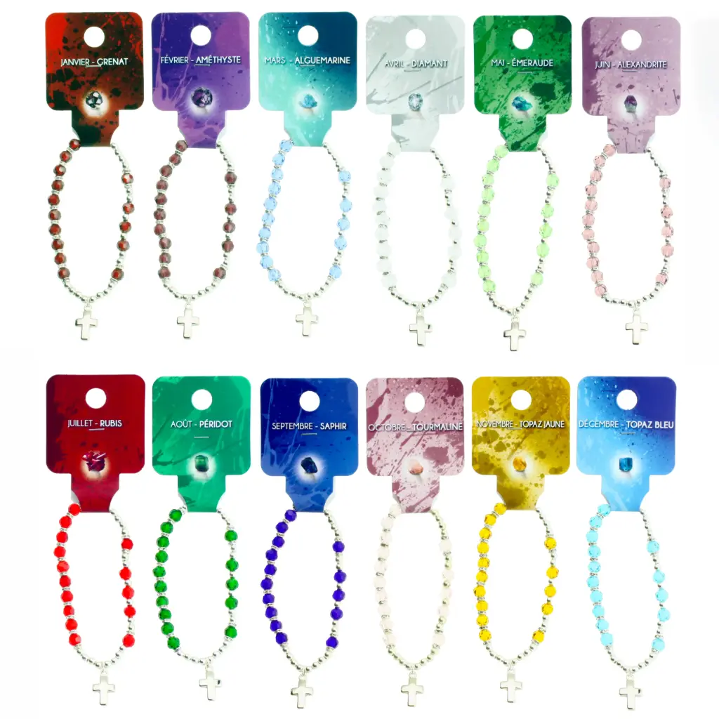 12x12 Bracelets 'Mois' - imitation cristal SANS DISPLAY