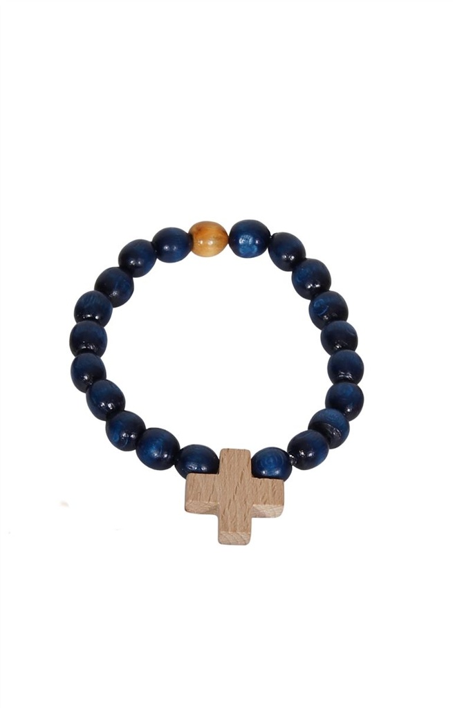 Bracelet homme - perle bois/bleu - élastique (8x6mm)