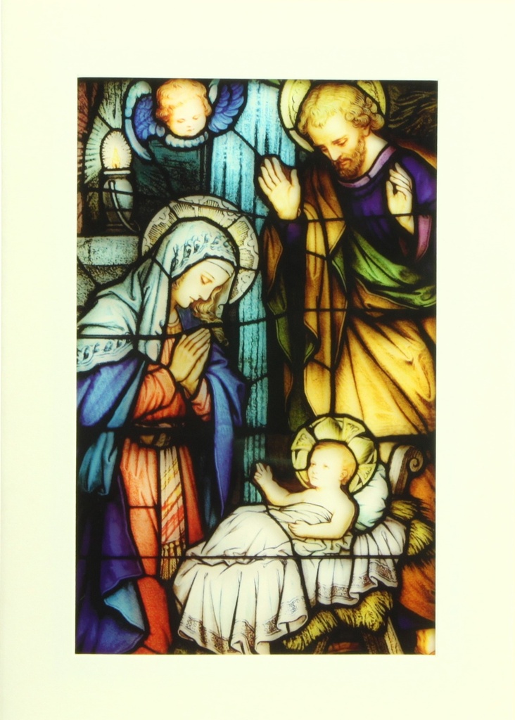 Carte double vitrail Nativité - cello+enveloppe (110x150mm)