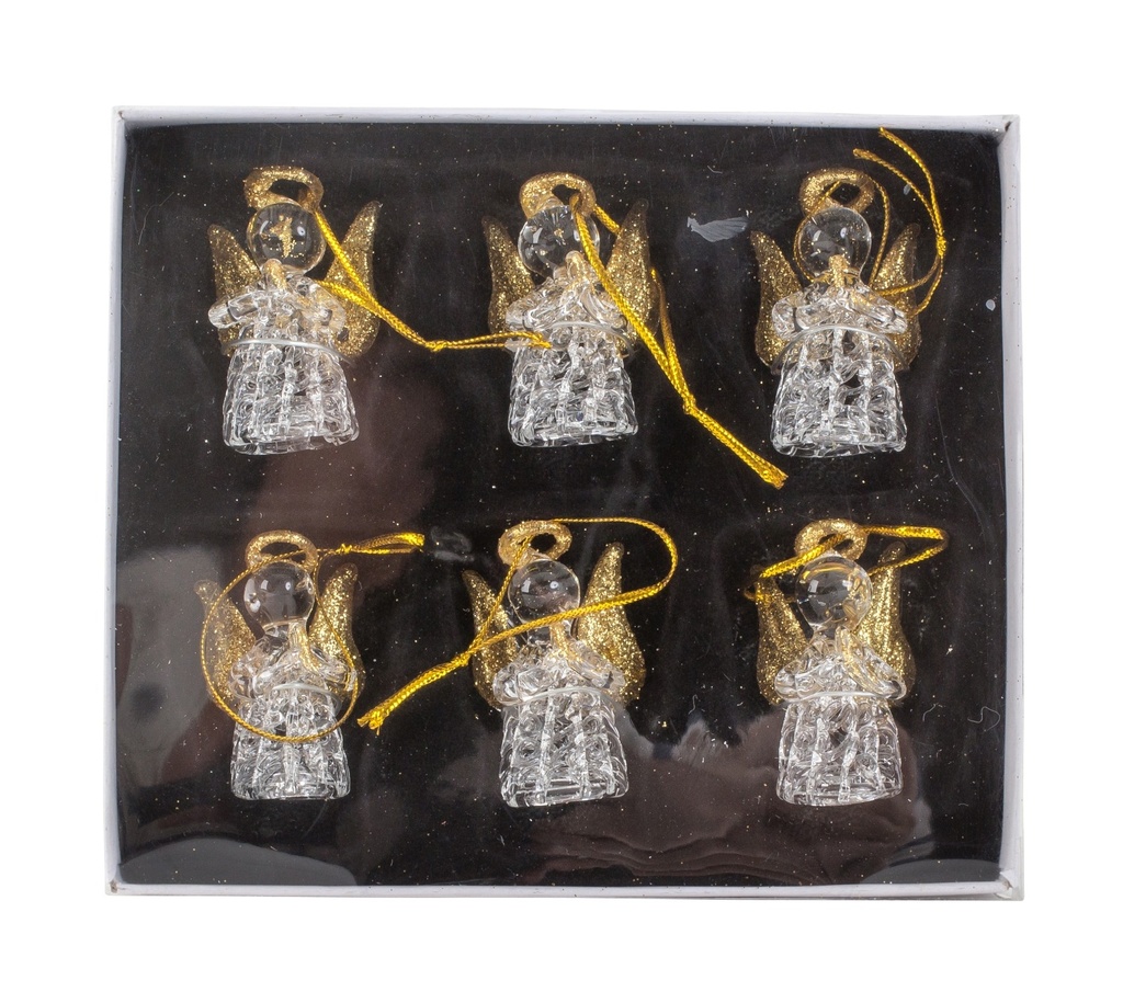 Ange en verre/doré à suspendre - lot de 6 (4,5cm)