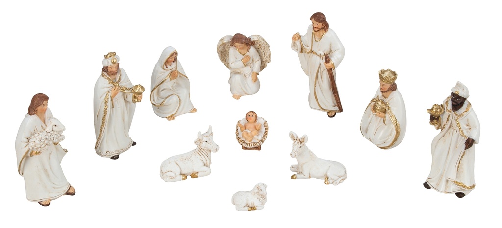 Krippenfiguren-Set 11 Teile weiß/golden (12cm)