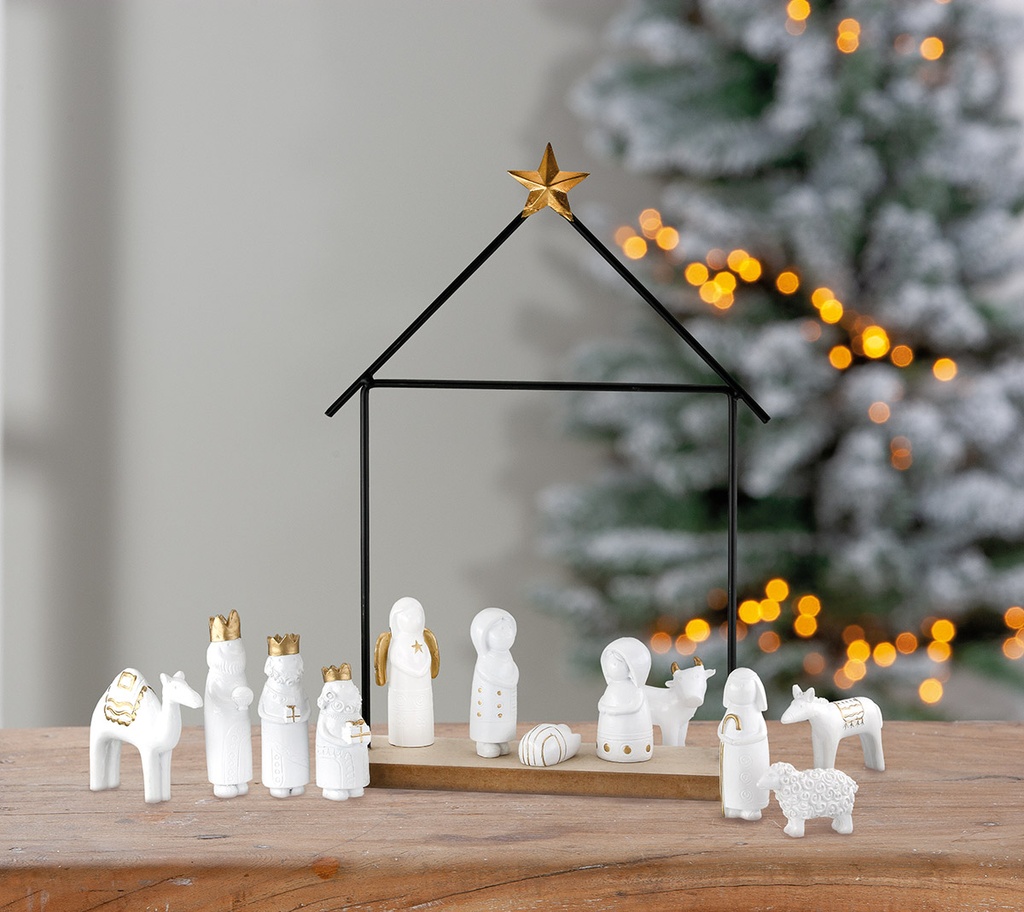 Stal + Kerstgroepje poly - 13-delig (20x31cm)