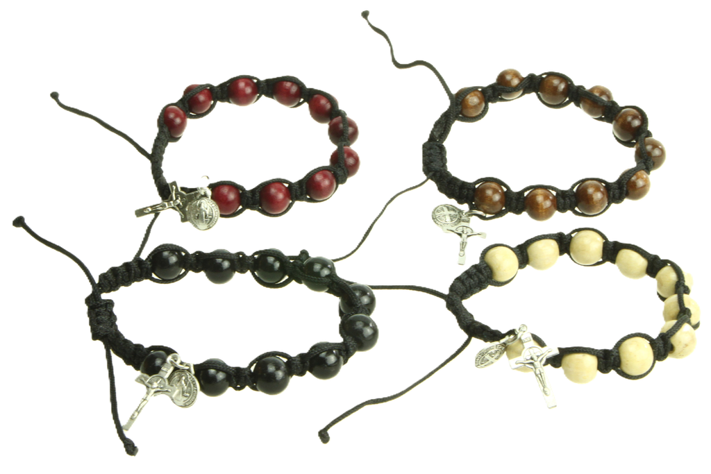 Armband op koord - tientje/hout - Sortiment