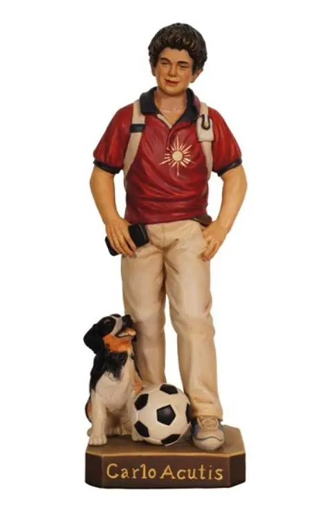 Beeld Carlo Acutis - houtsnij/gekleurd - 11cm