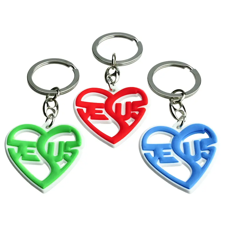 Sleutelhanger Hart/jesus - rubber/assorti (40x38mm)